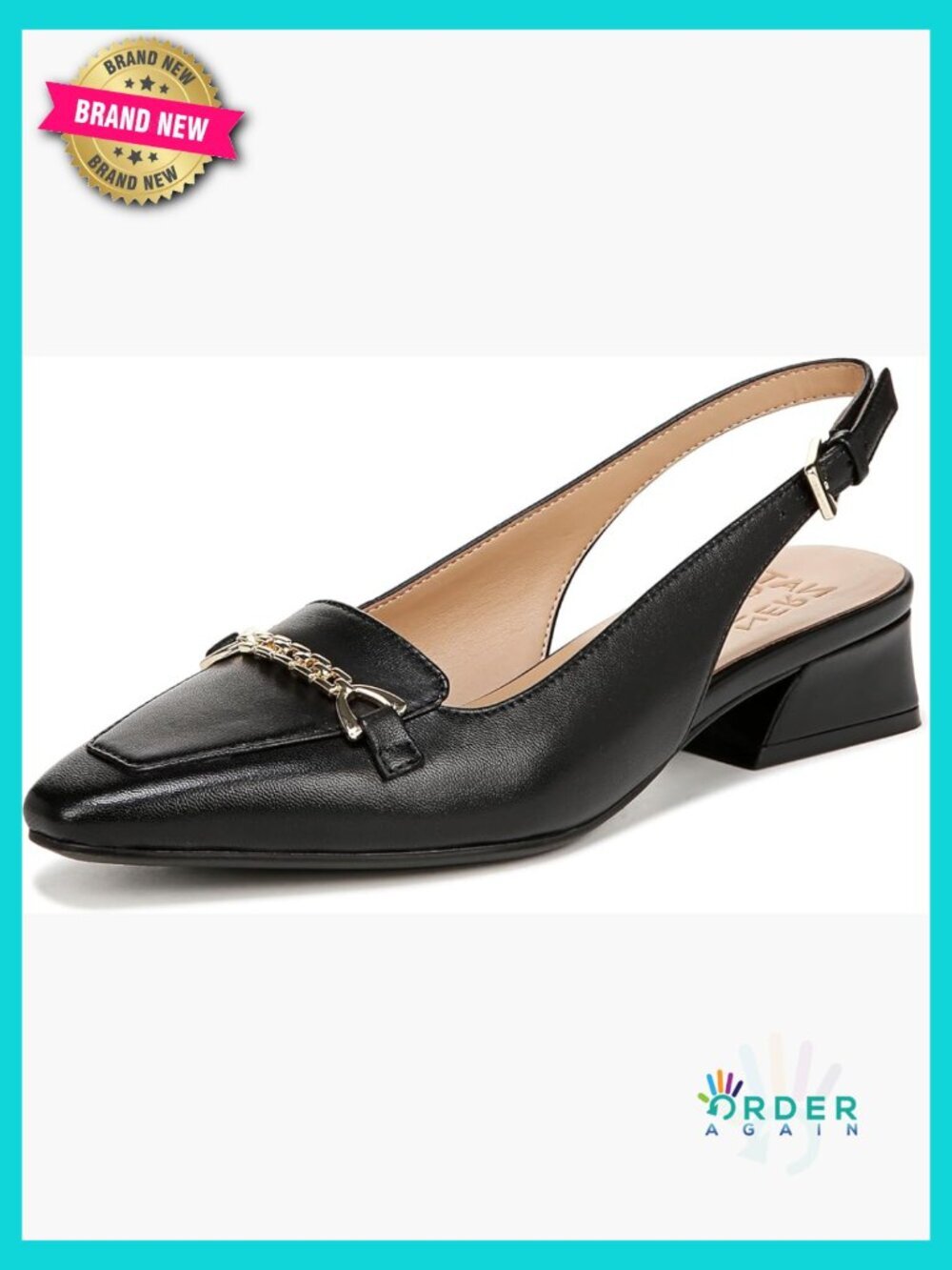 Slingback Low Heel Pumps with Chain Detail Snip Toe Block Heel Dress Shoes